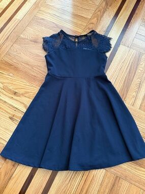 Blush by Us Angels Girls Lace Yoke Fit & Flare Dress - Navy